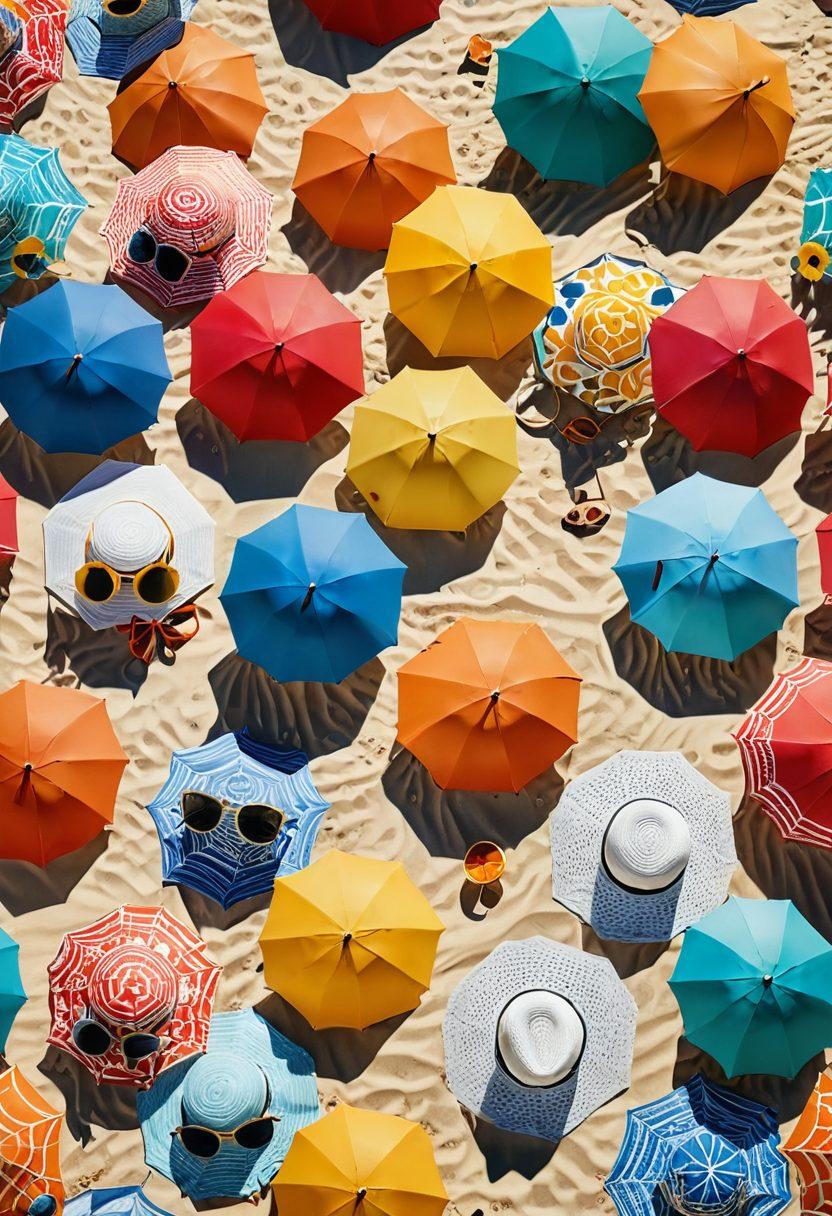 A stylish beach scene showcasing diverse individuals flaunting vibrant and trendy swimwear. Include colorful beach umbrellas, clear blue skies, and sun-kissed sand, with a sense of freedom and fun. Emphasize fashionable patterns and accessories like sunglasses and hats, capturing the essence of summer vibes. super-realistic. vibrant colors. tropical beach background.